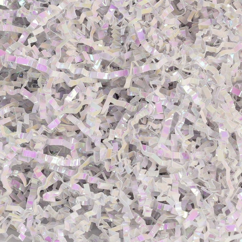 Bobobag - 4oz Crinkle Cut Paper Shred Filler Recyclable Gift Wrap Confetti Raffia Grass Shiny Shred Paper for Easter Baskets Filler Creative Eggs Decor (Diamond White) - Image 1